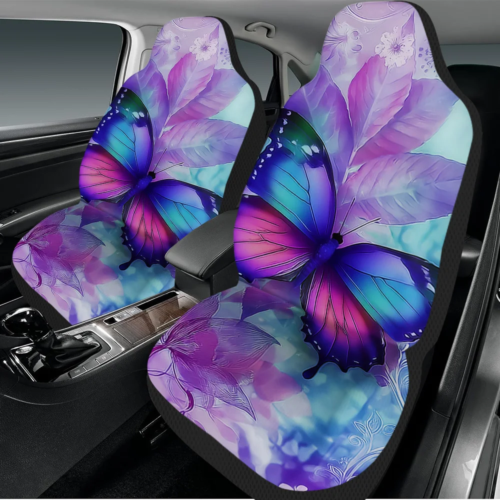 2pcs Colorful Butterfly & Print Car Seat Covers Suitable For Cars, SUVs, Sedans - Front Seat Protectors With Durable Cover, Mach