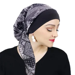 Kobiety drukowane pre-tie chustka elastyczna muzułmańska kobieta Turban rak kapelusz po chemioterapii utrata włosów pokrywa chusta na głowę nakrycia głowy Stretch Bandana