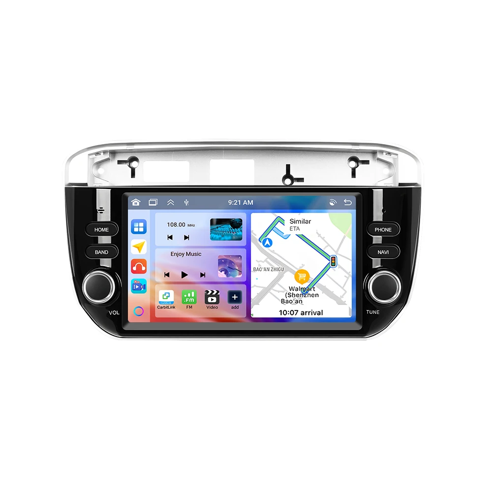 Podofo 7" 2Din Radio Samochodowe z Androidem 6GB+128G Bezprzewodowy CarPlay Android Auto do Fiat Punto Linea Grande Punto Evo 2010‑2017 GPS WIFI BT FM RDS Multimedialny System Audio Autoradio — 2