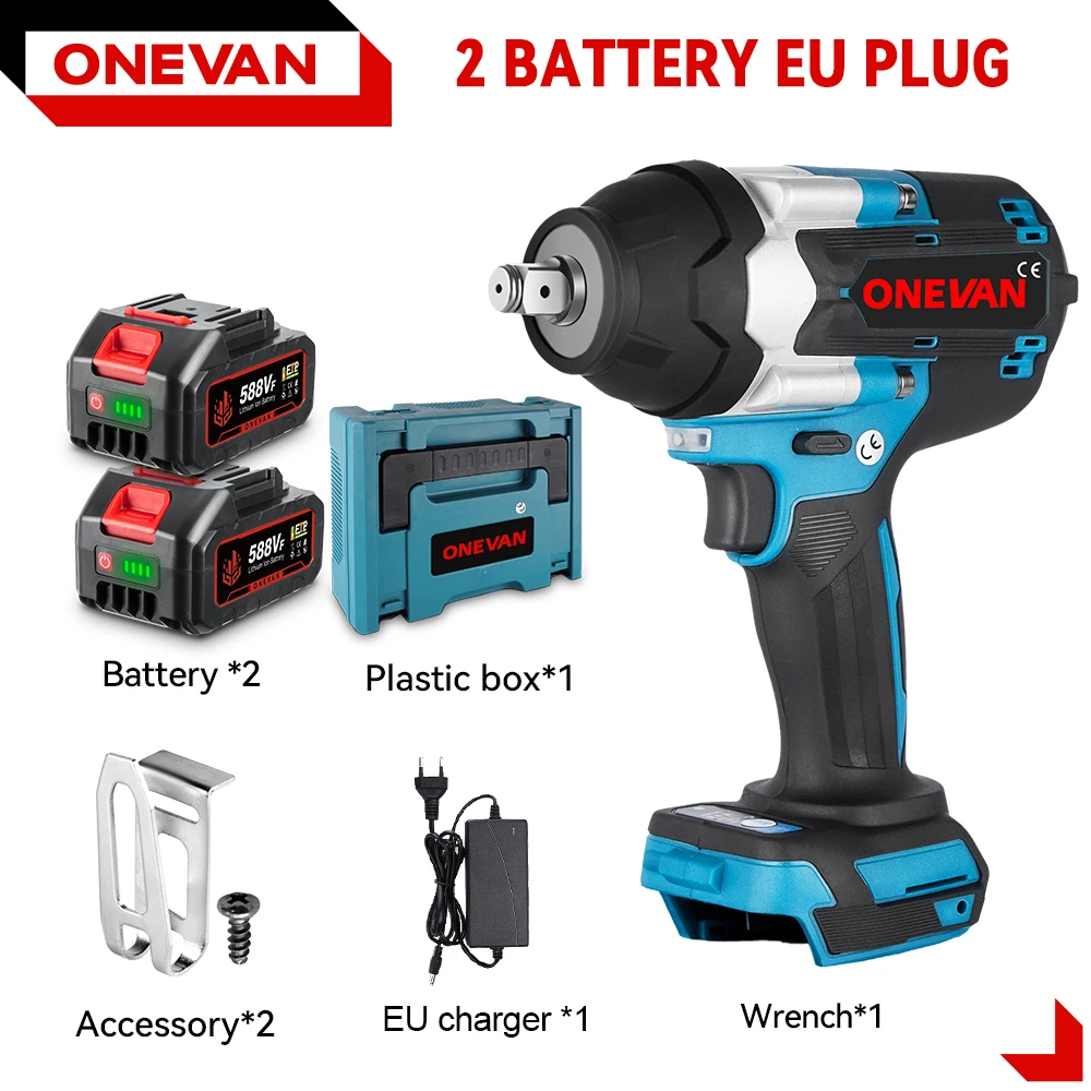 ONEVAN Hoog Koppel Draadloze Borstelloze Elektrische Slagmoersleutel 1800N.M 1/2 "Boor Schroevendraaiers Elektrisch Gereedschap Voor Makita Batterij Pin