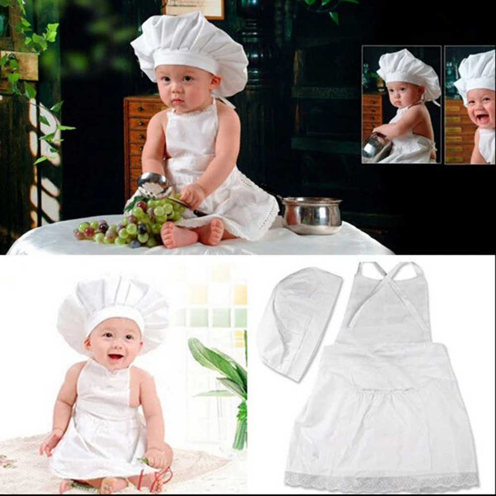 Cute For Kids Costumes Cook Cotton Blended Chef Hat Apron Baby Photos Costume Photography