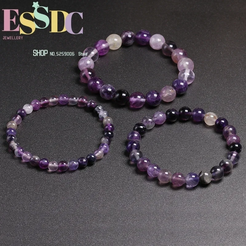 Natural Gemstone Purple Fluorite Beaded 6mm 8mm 10mm Round Ball Strand Bracelet Woman Handmade Jewelry Unique Gift 2