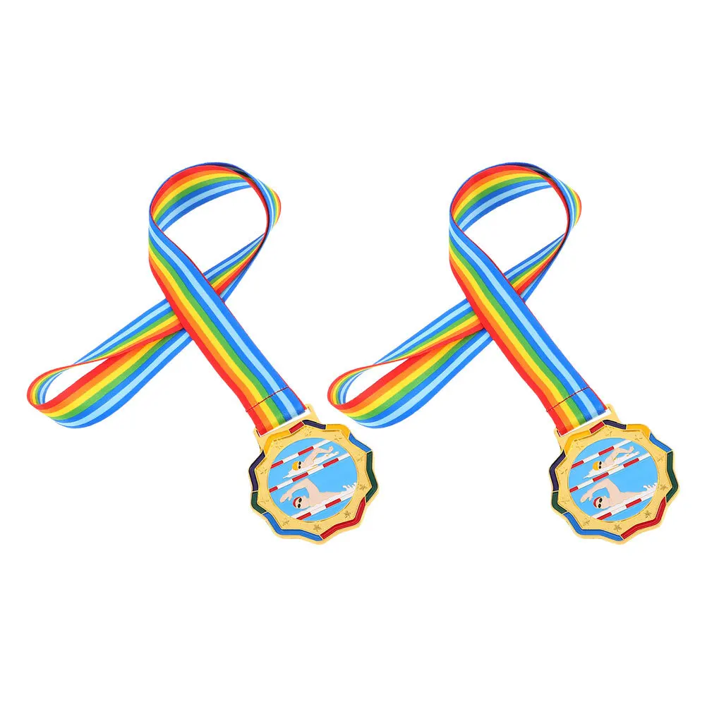

2Pcs Elegant Swimming Award Medals for Young Athletes Competition Keepsake Medal with Neck Ribbon Sports Tournament Prize