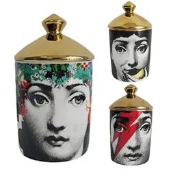 Female Portrait Ceramic Candy Jar with Gold Lid Diy Vintage Candle Holder Beauty Dressing Brush Pen Box Spice Tin Storage Tank