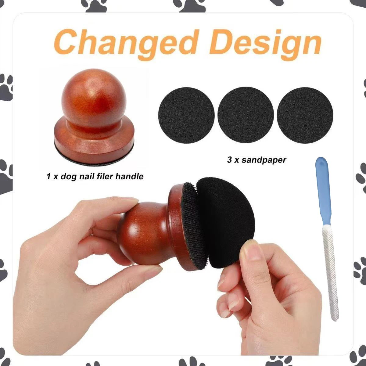Wooden Handle Dog Nail File Kit Quiet Manual Pet Nail Grinder with Replaceable Sandpaper Discs Stress-Free Nail Trimmer for Dog
