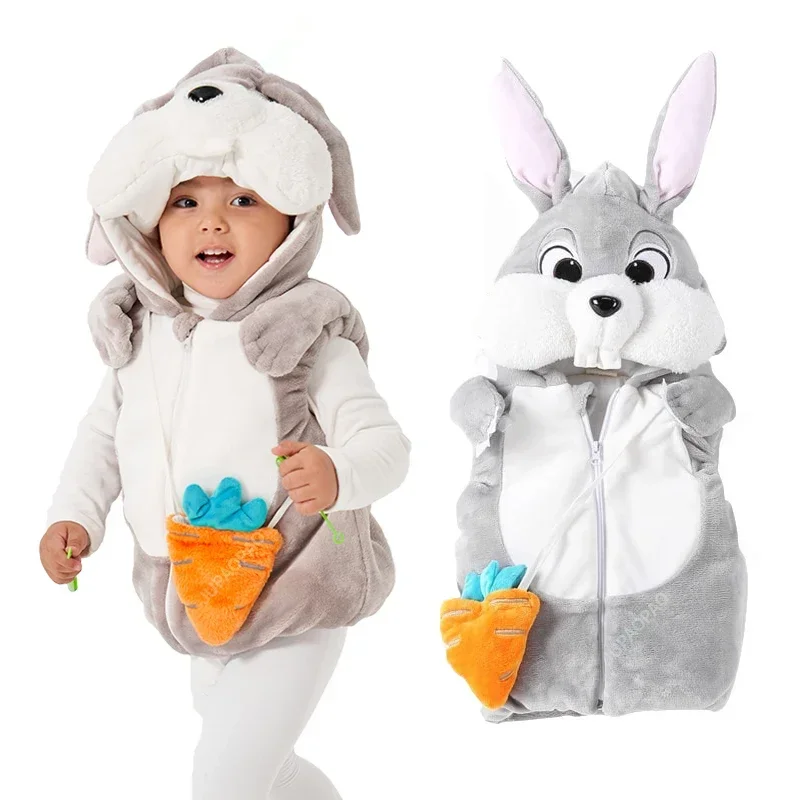 

New Halloween Purim Easter Infant Toddler Rabbit Bunny Costume Hoodie Vest with Carrot Winter Thickening 2 Color 1-2T 2-3T