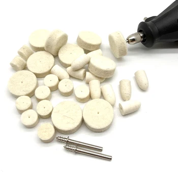 10 Stuks Slijpen Polijsten Buffing Ronde Wiel Pad Wolvilt + 1 Staaf 3.2 Mm Schacht Metalen Oppervlak Voor dremel Rotary Gereedschap Accessoires