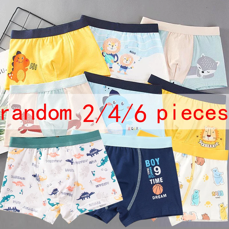 2/4/6 Pcs Lot Boys Boxer Briefs Kids Cotton Underwear Breathable Underpants Teenager Cartoon Print Children Panties 2-14Y New