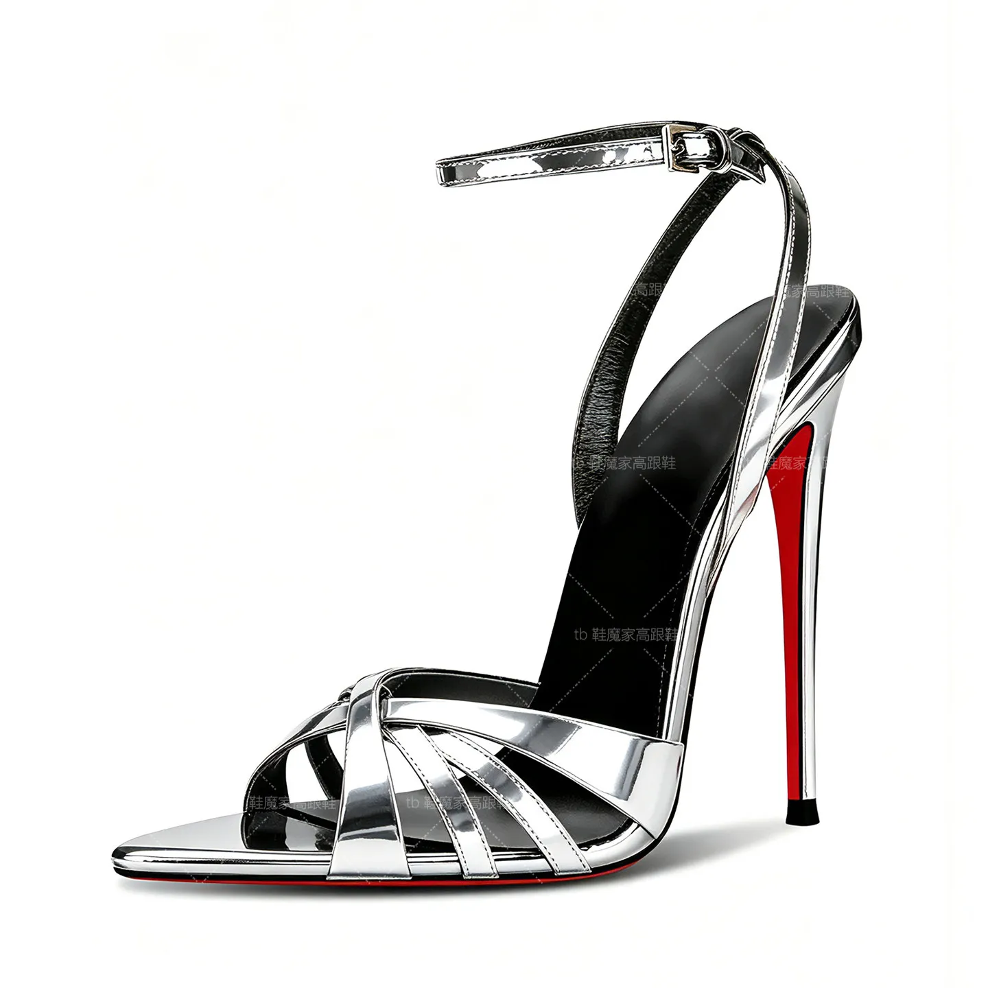 

New Sexy 12cm Cross-Strap High Heels for Women: Pointed Toe, Ultra-Thin Heel, Buckle Closure, Hollow Design, Wide Sizes Sandals