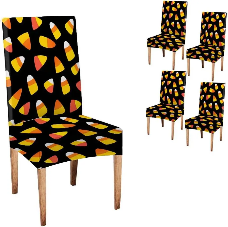 Cute Candy Corn Halloween Stretch Dining Chair Cover 1Pc, Removable Slipcover Anti-dust Seat Protector for Kitchen Wedding Party