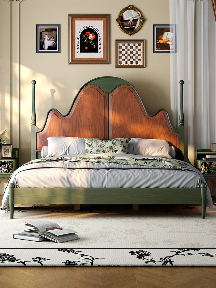 French retro solid wood bed 2025 new master bedroom double bed