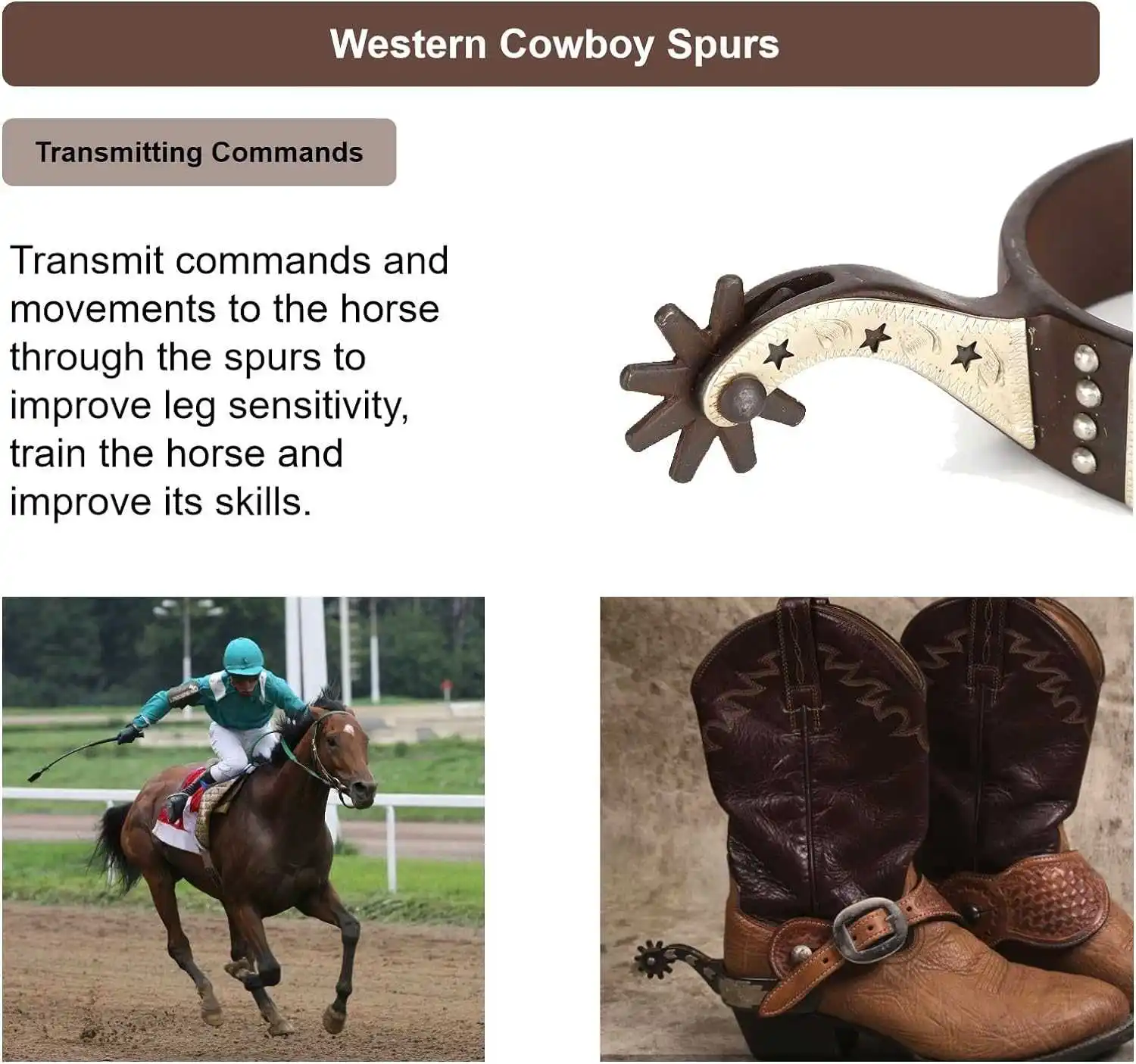 1 Pair Riding Boot Spurs Western Carbon Steel Cowboy Spurs Gear for Equestrian Western Cowboy Spurs with Turnable Gear for Horse