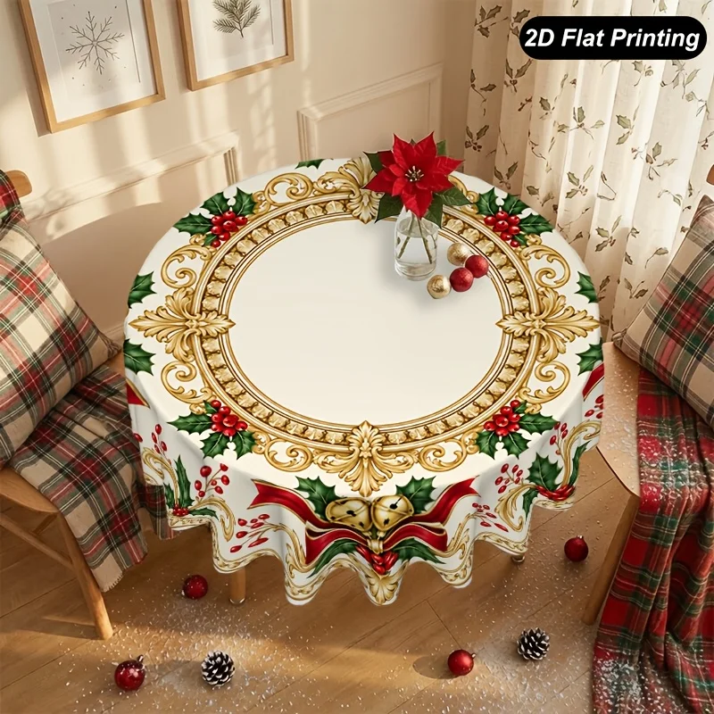 1 Christmas round tablecloth with Christmas bell wreath