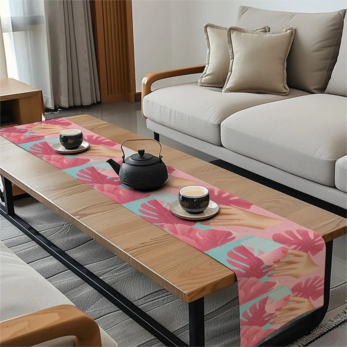print table runner Pink Monstera Leaves Elegant Style Tablecloth for Seasonal Celebrations Both Indoor And Outdoor Dining Settin