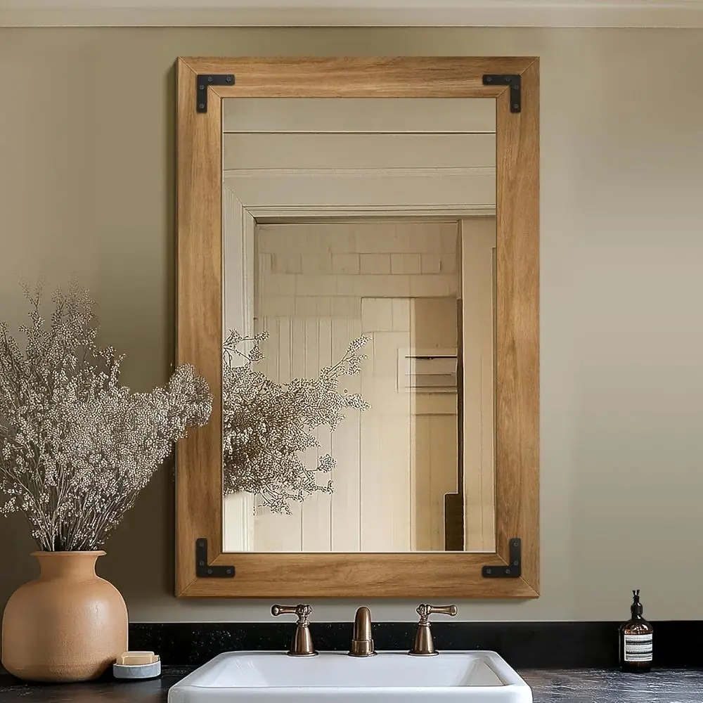 

Bathroom Mirror or Wall with Wooden e, 36"x24" Solid Wood Vanity Mirror or armhouse, Bathroom, Bedroom Decor, Veal or Horizontal