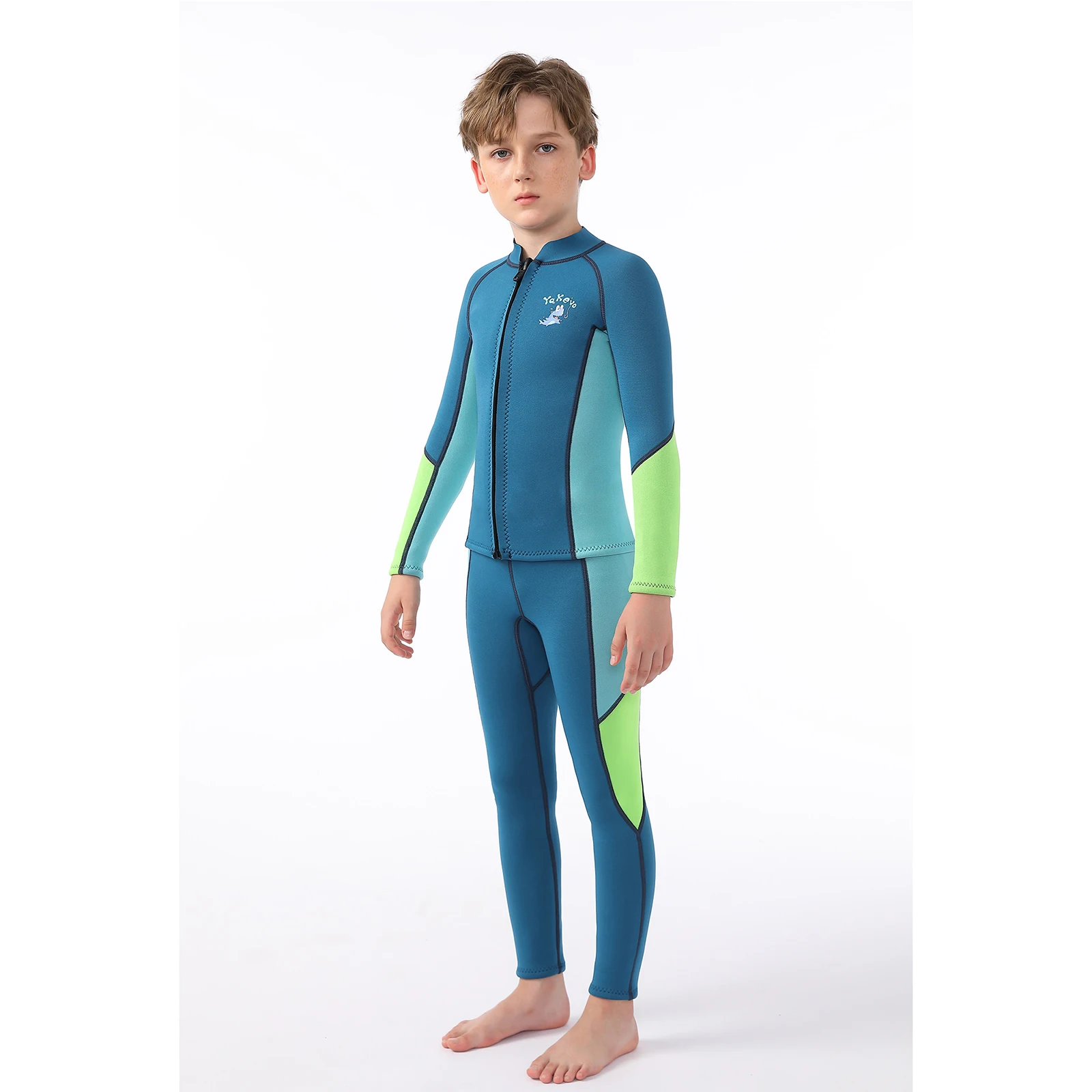 

2 шт. комплекты для плавания для мальчиков 2,5 мм неопреновый термокупальник с длинными рукавами и молнией спереди для плавания Рашгард пляжный гидрокостюм для серфинга и дайвинга