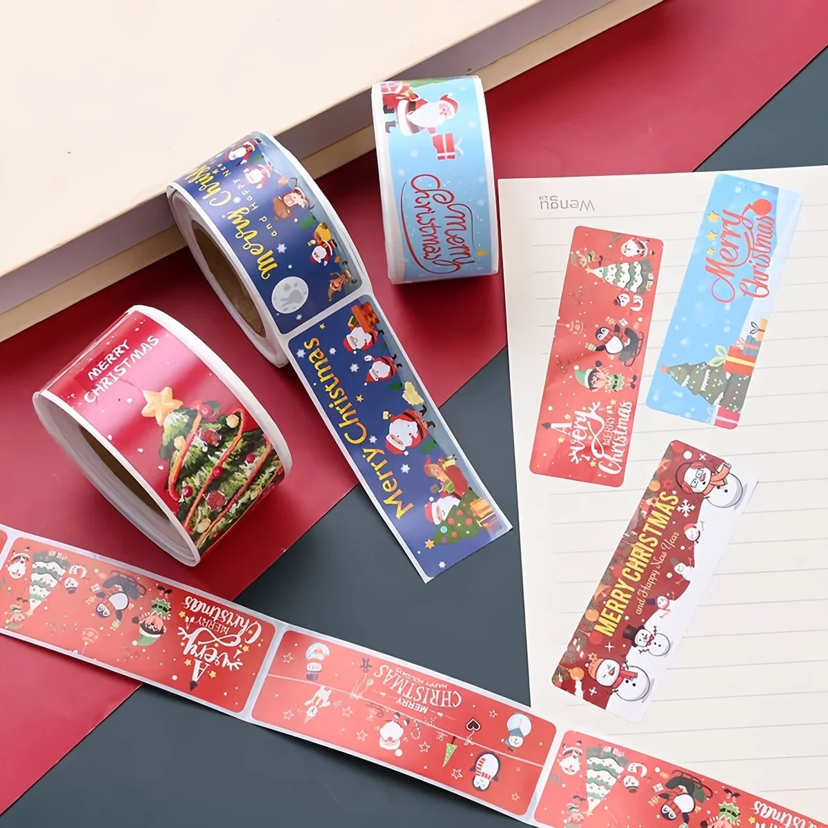 120 Pcs Long Strip Merry Christmas Doodle Sticker Roll For Baking Catering Packaging Candy Bags Flower Gift Boxes Decoration