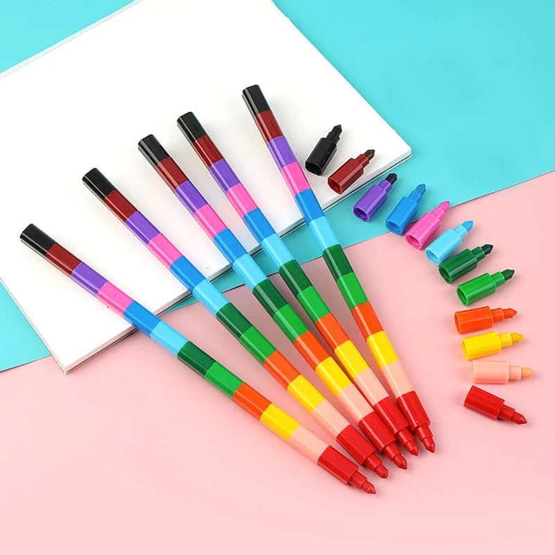 6Pcs Rainbow 12 Colors Replaceable Block Crayons Painting Pen for Kids Birthday Party Favors Back To School Gifts School Rewards