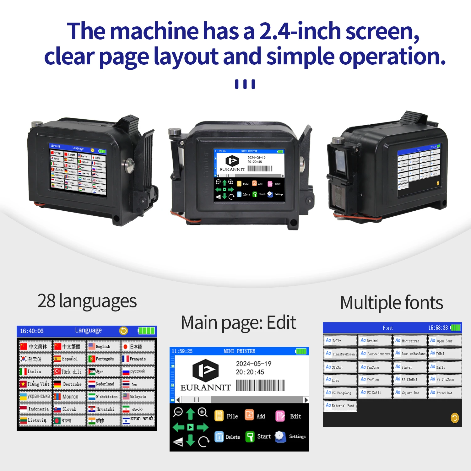 EURANNIT E11 0.5Inch Portable Mini Printer Handheld Inkjet Printer for QR Barcode Text Image Logo Date Label Printing Machine