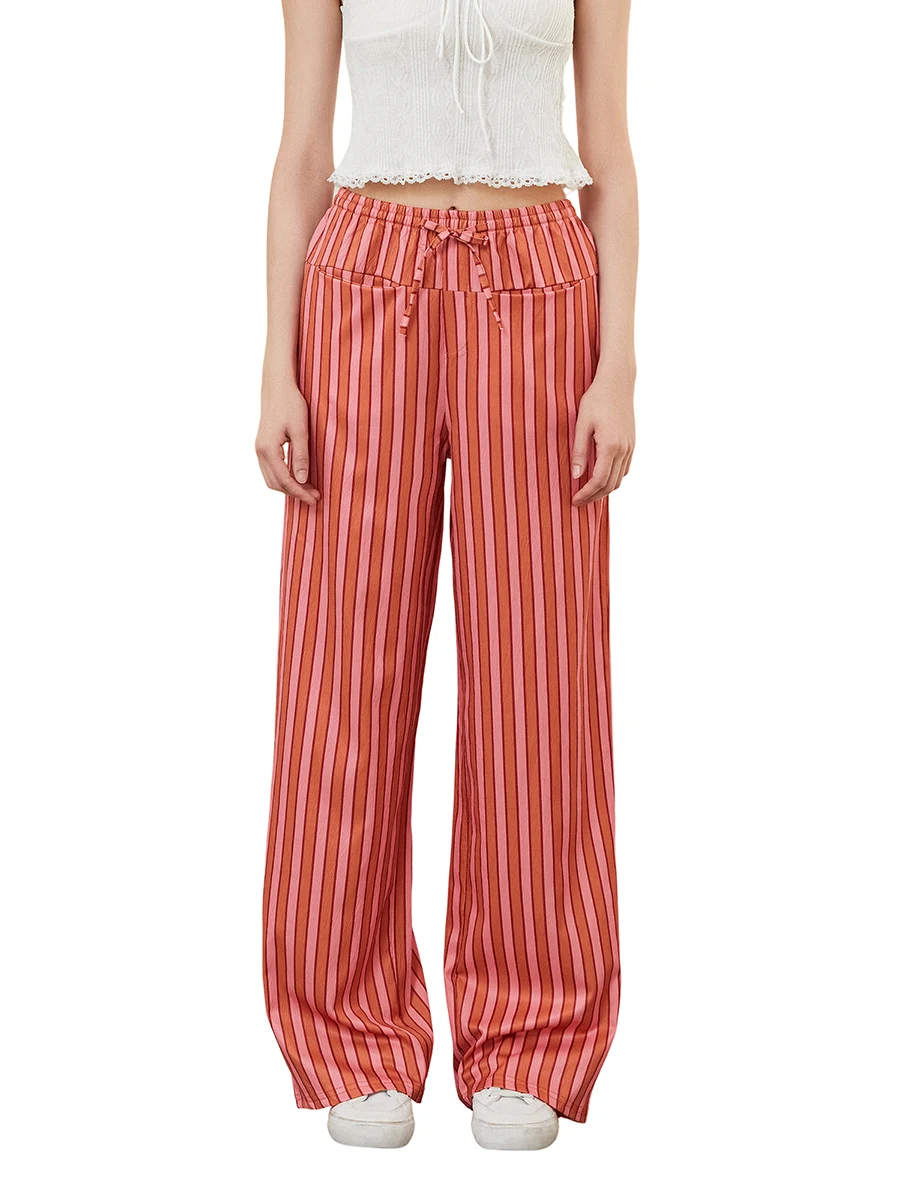 Women s Loose Fit Striped Pants with Drawstring Waist and Multiple Pockets Wide Leg Trousers for a Stylish Look