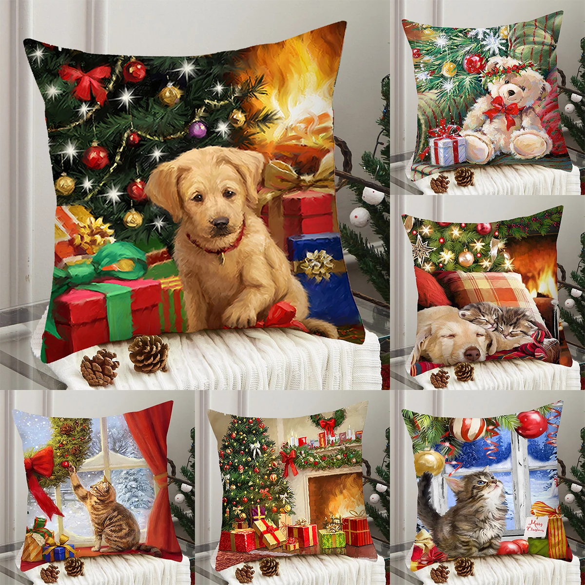 Christmas Cushion Cover Merry Christmas Decorations For Home 2024 Navidad Santa Claus Pillowcase Ornament Happy New Year Gift