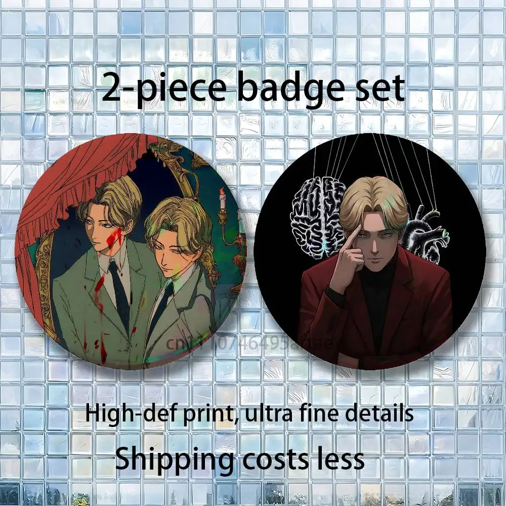Brooches for Backpack Accessories 25,32,44,58,75mm Round Enamel M-Monster J-Johan L-Liebert Pins 2-piece set Cartoon Anime Badge