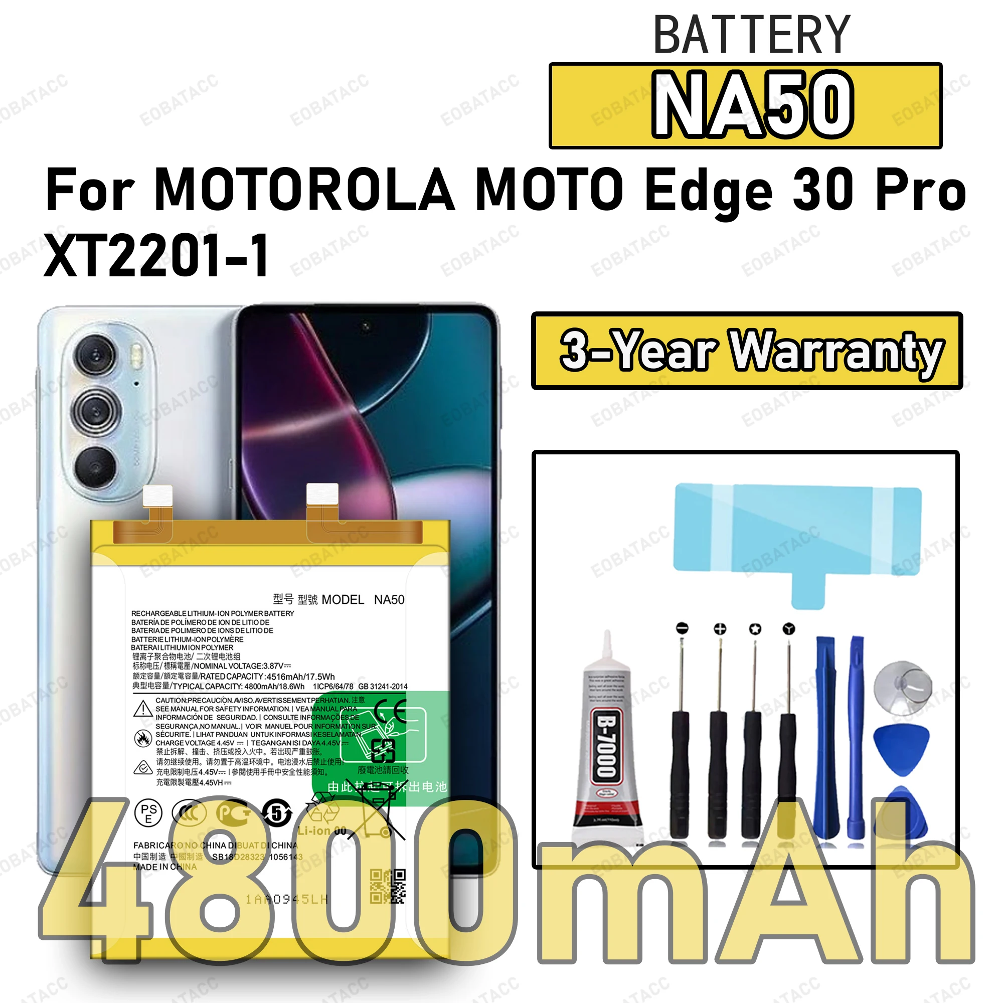100% New High Quality NA50 Battery For MOTOROLA MOTO Edge 30 Pro/XT2201-1 Replacement Battery Bateria+Free Tools