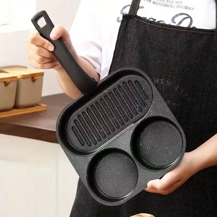 

3-In-1 Non Stick Breakfast Pan, Multifunctional Frying Pan For Frying Eggs, Steak And Flat Frying Pan, Suitable For Home Cooking, Perfect For Sausages, Eggs, Etc., Kitchen Outdoor Frying Pan, Durable Kitchen Cooking Tool