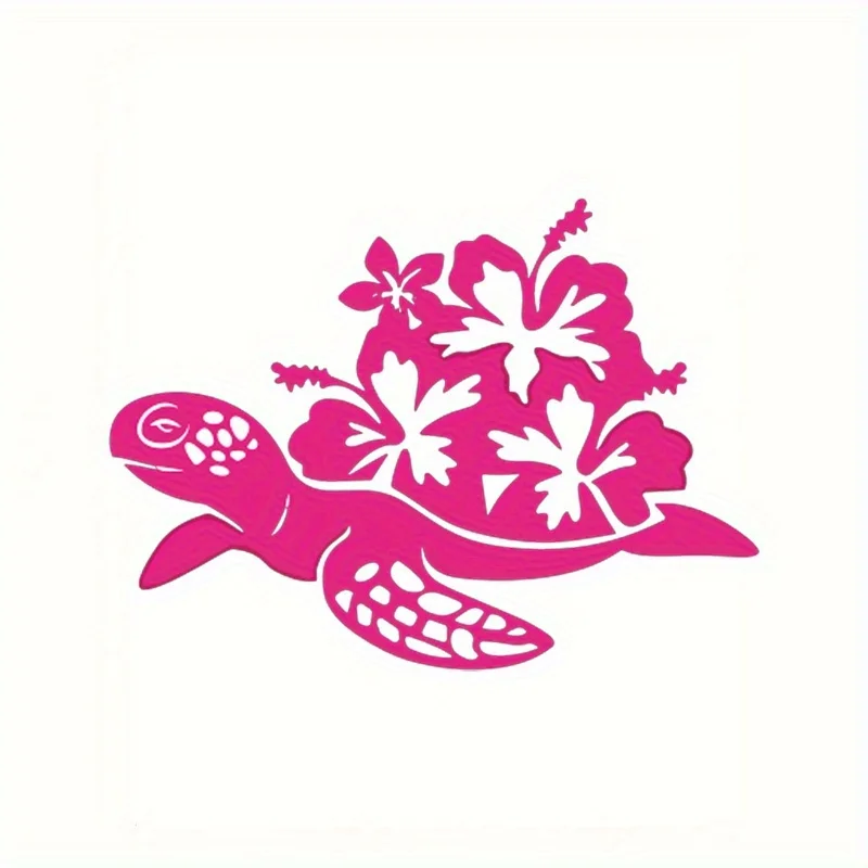 Hibiscus & Sea Turtle Waterproof Vinyl Sticker, Universal Decal for Car, Motorcycle, Truck, SUV, Laptop and Water Bottle Decor