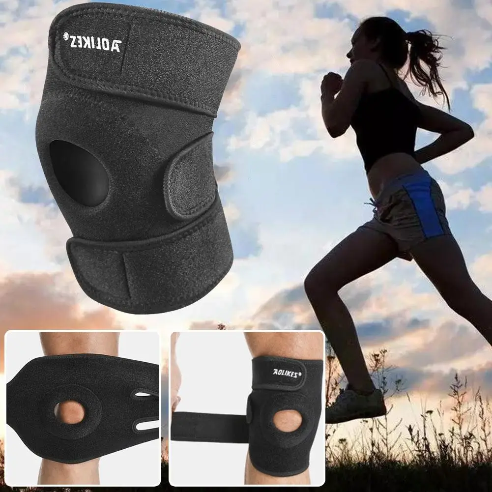 1PCS Adjustable Elastic Knee Support Brace Kneepad Patella Knee Pads Hole Sports Kneepad Safety Guard Strap For Running A2U2