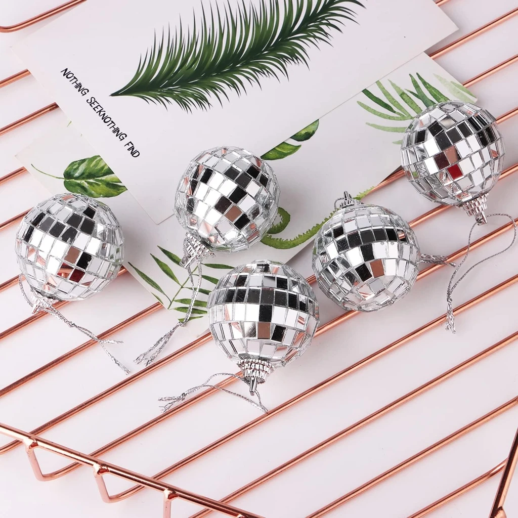 10pcs Christmas Mini Mirror Disco Ball Stage Light Reflective Rotating Bright Silver Glass Ball Wedding Party Cake Home Decor