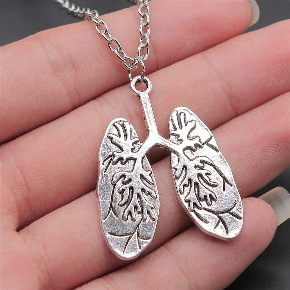 Dropshipping Antique Silver Plated 39x30mm Lung Pendant Necklace For Women Men Long Chain Trendy Jewelry Accessories