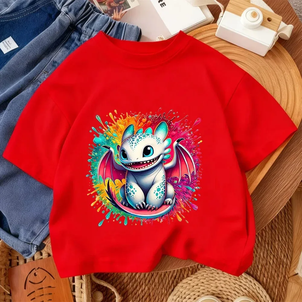 Zahnloses Kind Kurzarm-T-Shirt Jungen Mädchen Drachen-Print Pullover Jugendliche Baumwollkleidung – Detail 10