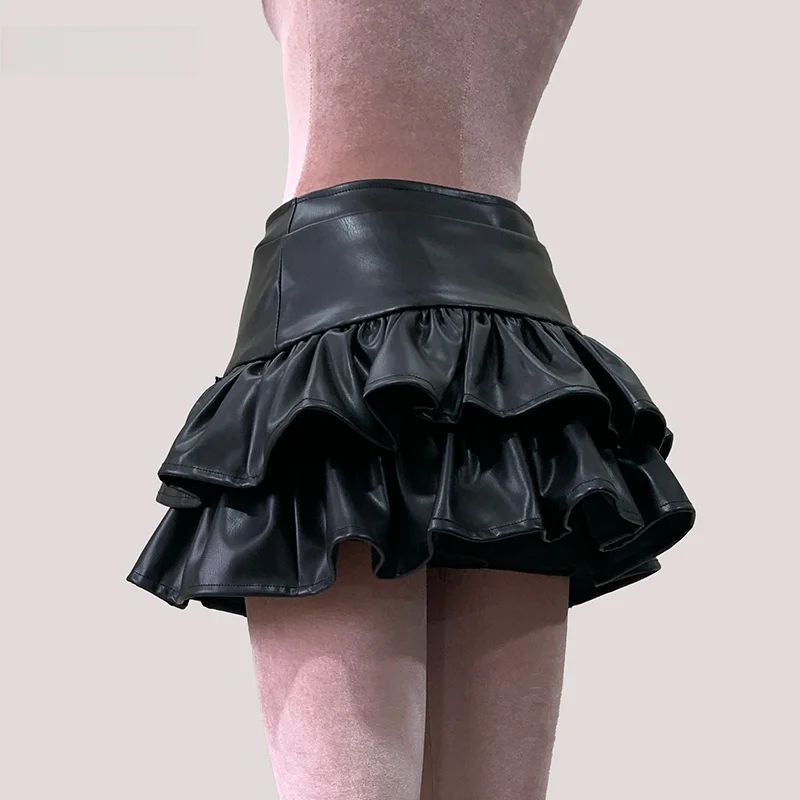 تنورة جلدية عالية الخصر مع حزام للنساء، تنورة صيفية مضادة للضوء، مناسبة للكعك، ماركة Nerazzurri