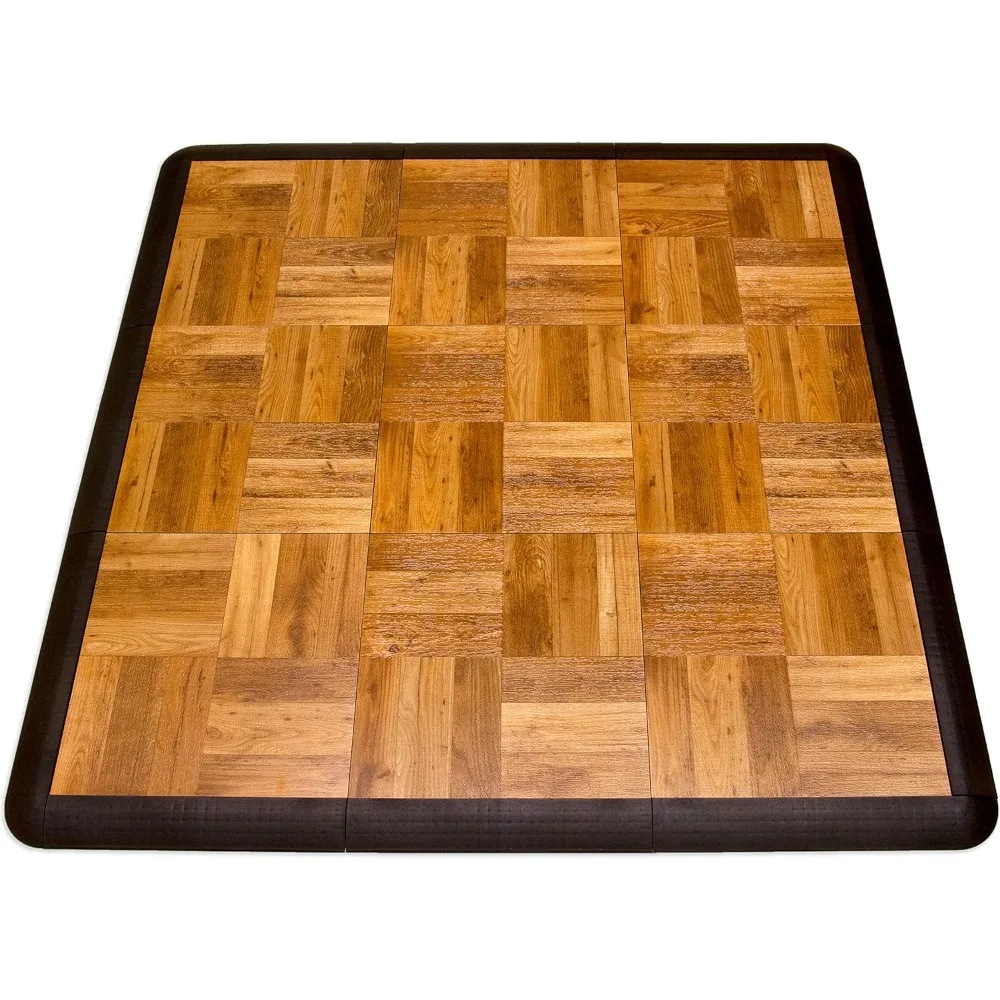 

3x3 Oak Effect Interlocking Plastic Dance Floor Tiles, 21-Piece Modular Kit