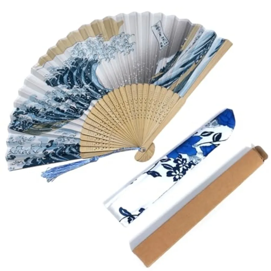 

Japanese Design Fan Hand Portable Bamboo Fans Frames for Dancing Silk Bamboo Cosplay Wedding Party Decoration Sea Waves Multico