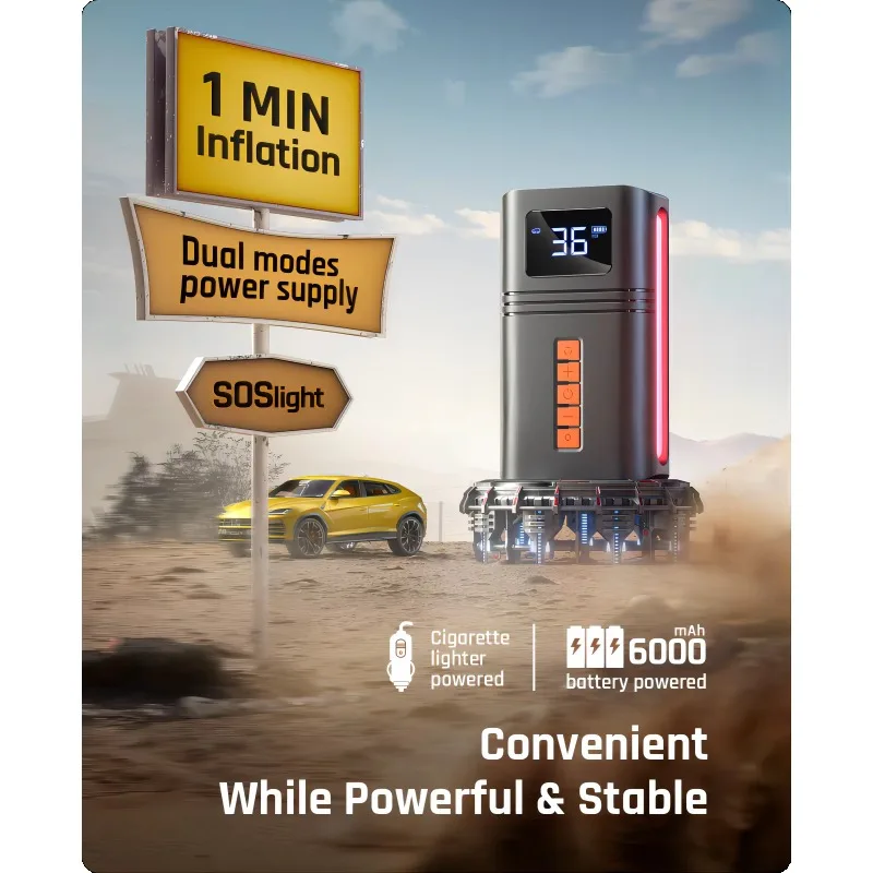 

Dual Mode Portable Tire Inflator, Wireless Digital Pressure ABS Shell Multi-scene Tyre Filling Gear