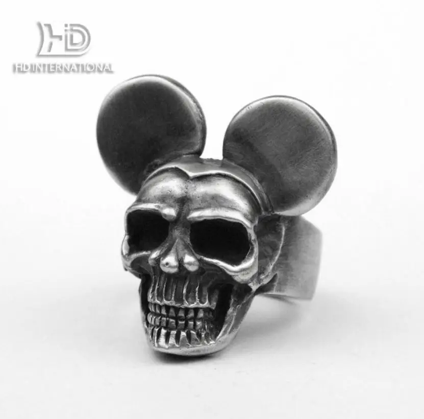 925 silver Mickey skull ring big ear Skull ring Unique Mickey, dark Mickey skeleton Brass craftsmen make jewelry