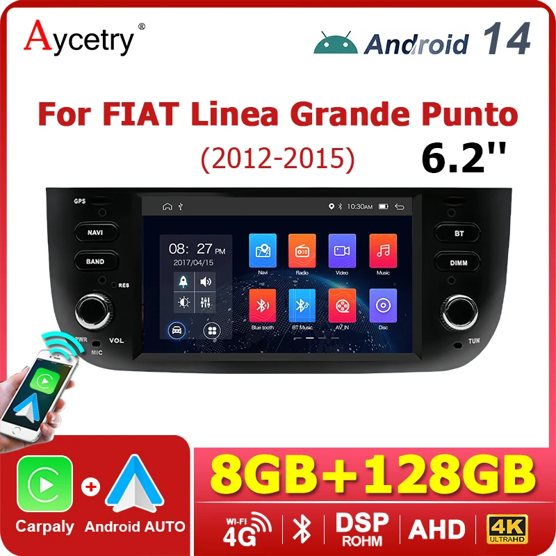 Andorid 14 Auto Wireless Carplay Car Radio For Fiat Linea Punto 2012-2015 2 din multimedia player autoradio Stereo BT 4G LTE