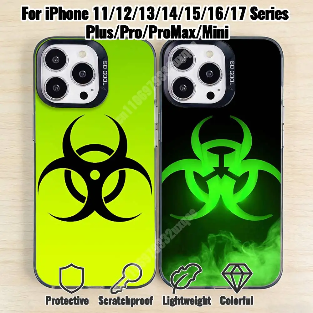 

Biohazard Toxic Warning Phone Case for iPhone 17 16 15 14 13 12 11 Pro Plus Max Mini X XS Silicone Hard Cover