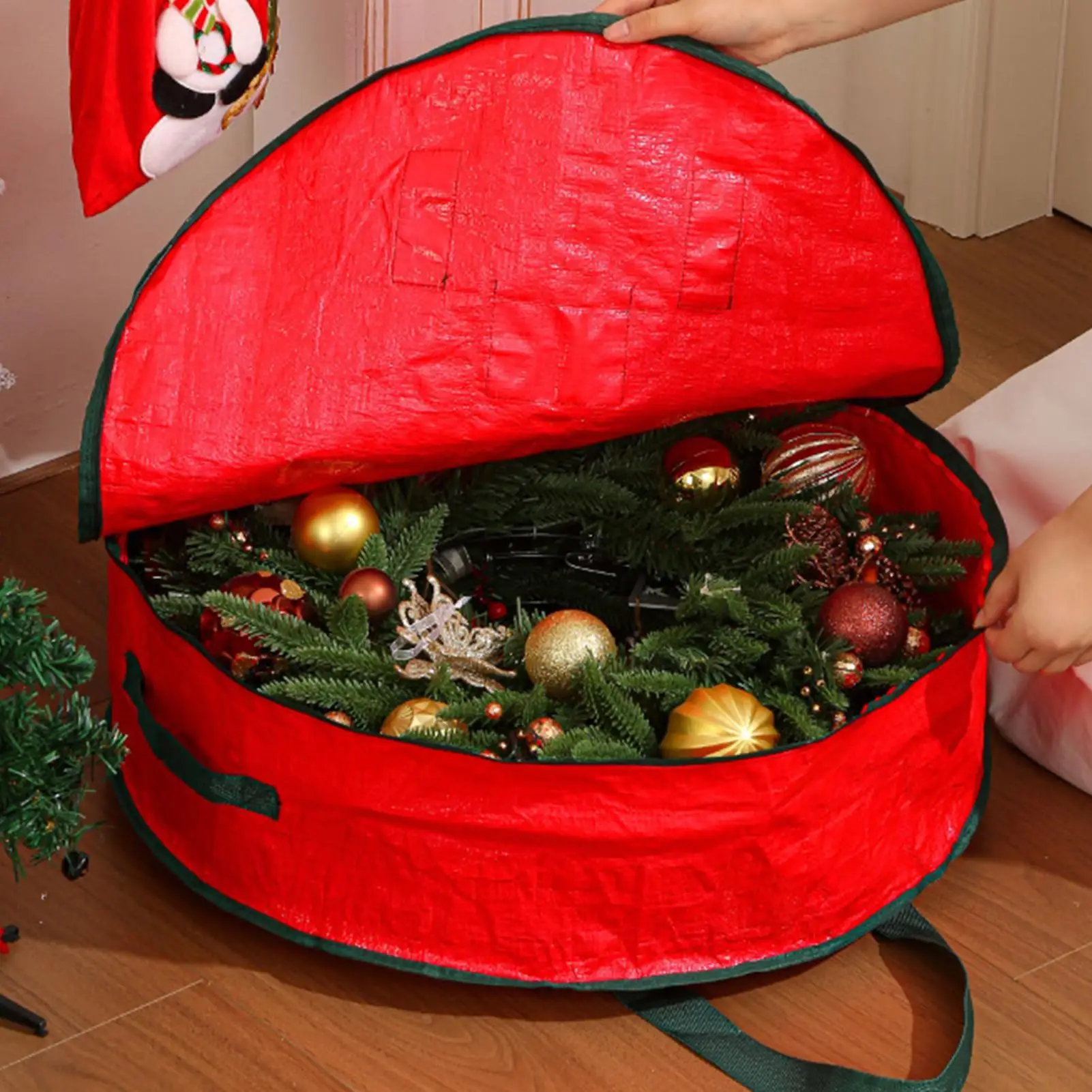Christmas Wreath Storage Bag with Thickened Oxford Cloth Seasonal Holiday Wreath Storage Container with Handle and Zipper view 4