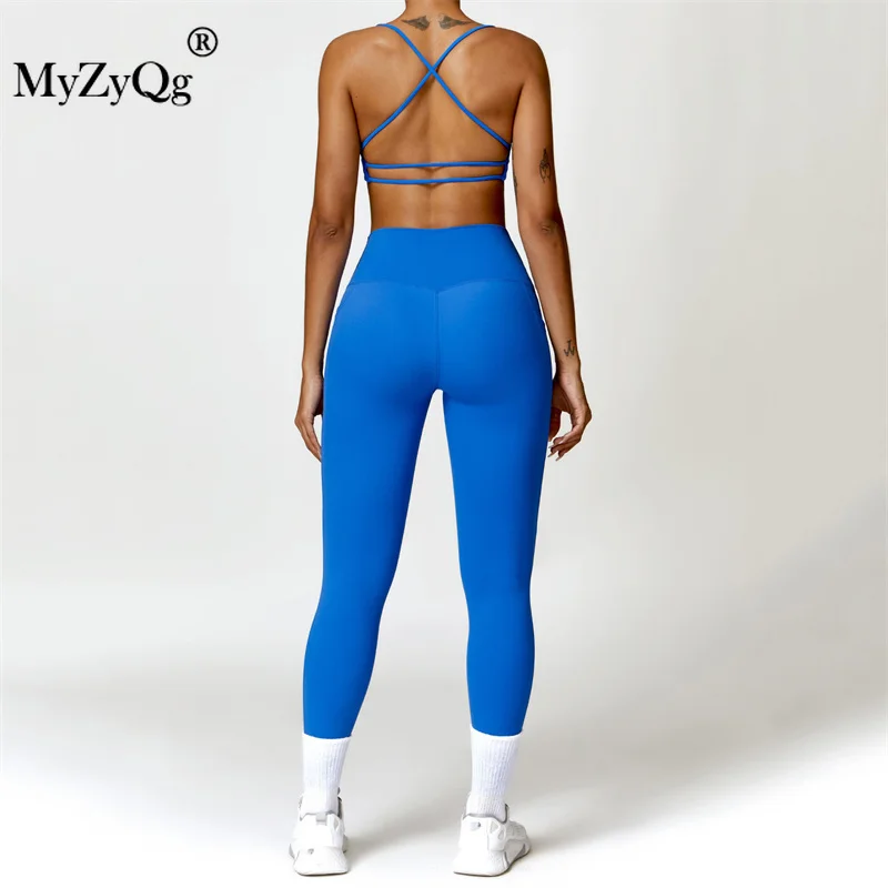 MyZyQg Women Running Two-piece Sports Set Yoga Suit  Jogging Underwear Leggings Medium Intensity Gym Fitness Workout Tops Pants