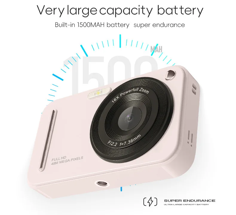 كاميرا رقمية 4K ضبط تلقائي للصورة كاميرا تسجيل الدخول HD 48MP مع كاميرا شاشة كبيرة 2.4 بوصة للتصوير الفوتوغرافي للأطفال والطلاب والكبار هدية