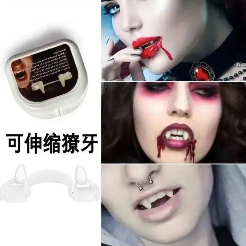 5/10pcs Halloween Horror Teeth Retractable Vampire Dentures Silicone Denture Zombie Teeth Soft Easy Mount Cosplay Props Decor