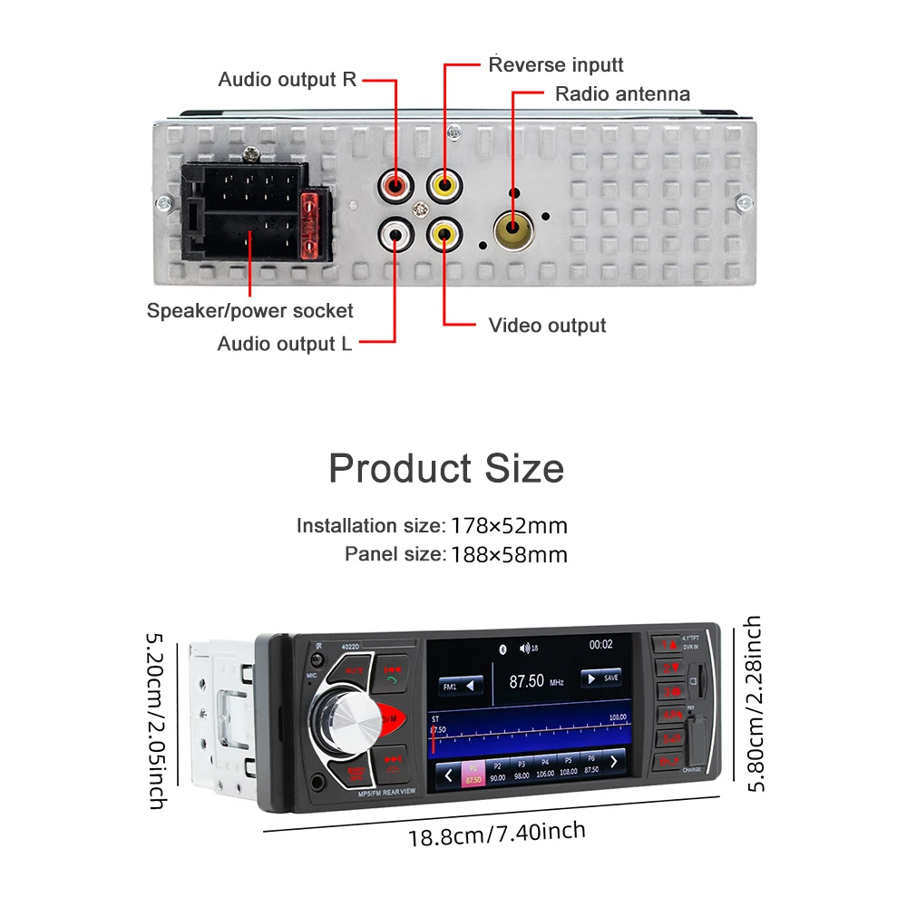 Car Radio 1 Din 4.1 Inch FM Audio Stereo Player Bluetooth Autoradio Support Rearview Camera Steering Wheel Contral image 6