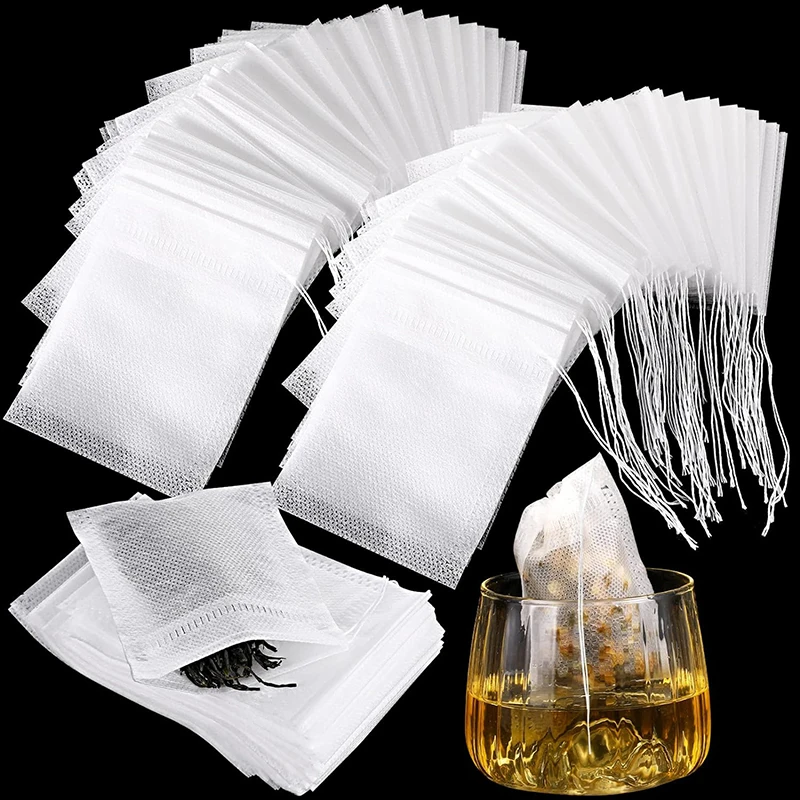 WIKHOSTAR 100PCS  Disposable Tea Bags for Loose Leaf Tea Drawstring Empty Tea Bags Bulk Tea Filter Bags  Disposable Tea Bags