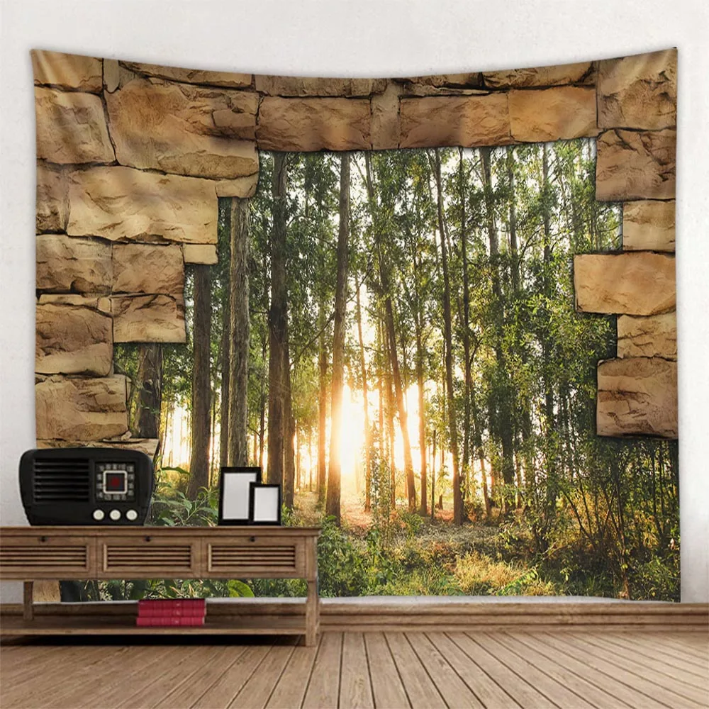 Natural Forest Landscape Tapestry Wall Hanging Garden Landscape Home Living Room Bedroom Dormitory Decoration Background Cloth