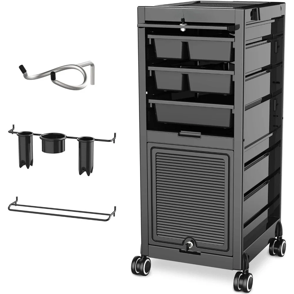 

Salon Trolley Cart, 6 Drawers w/Dividers, Lockable Storage, Versatile Salon Cart for Hair Stylist, Hair Tool Holders