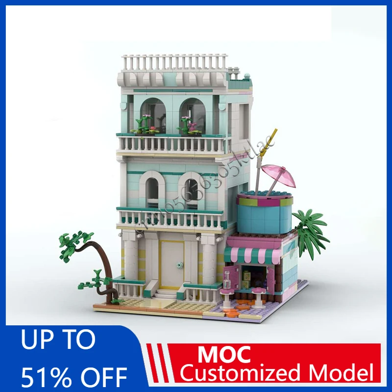 

1025 Parts MOC City Street View Beach Villa Modular Building Block Diy Educational Assembly Kids Toys Birthday Christmas Gifts