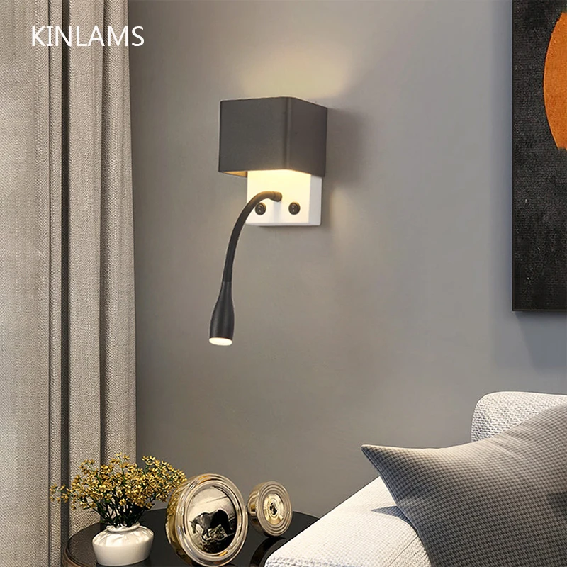 Bedside Reading Wall Lamp Bedroom Study Room Switch Atmosphere Decorate Wall Light Hotel Eye Protection Hose Wall Lamp